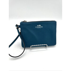 Coach Zip Blue/Teal Leather Wallet Wristlet EUC